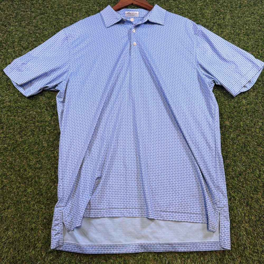 Peter Millar Summer Comfort Polo Mens Large Blue Bicycle Print Golf Performance